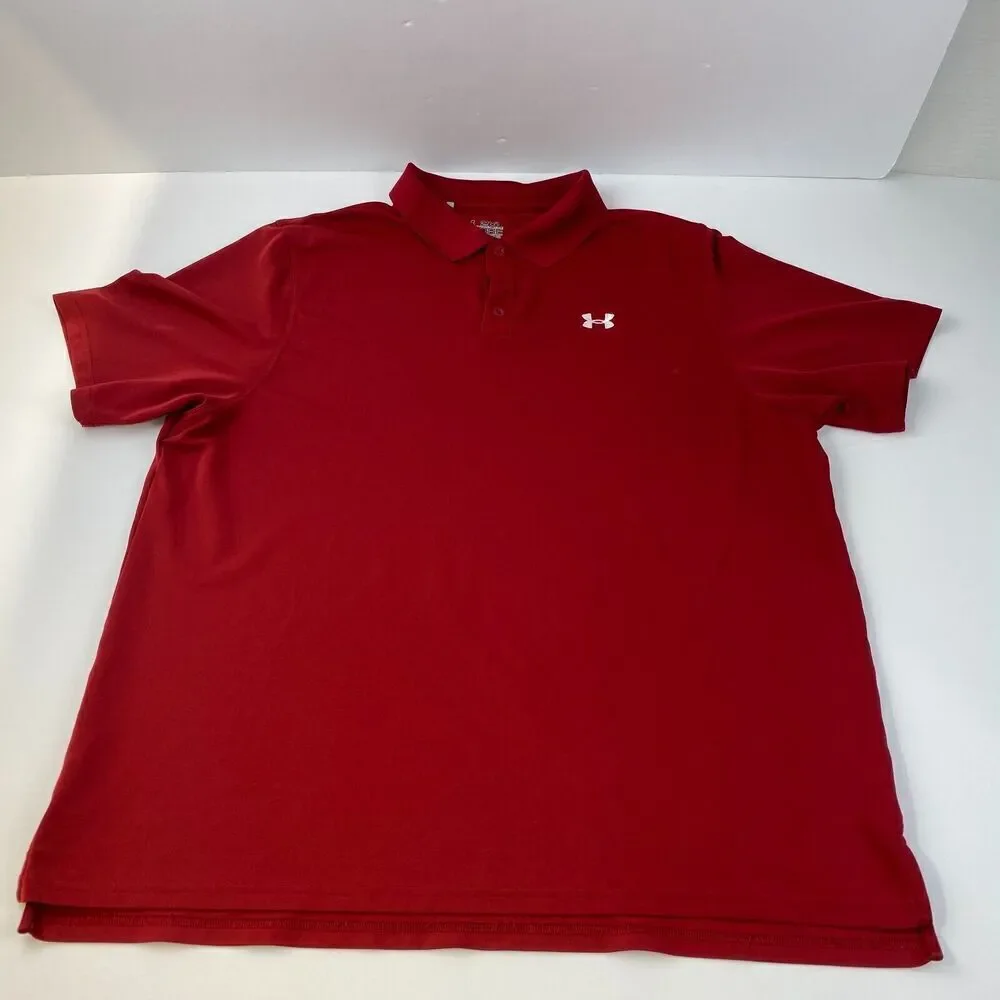 Under Armour Heatgear Loose Golf Polo Shirt Men's Size 2XL  Red Stretch Comfort - Picture 2 of 15